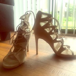 Heeled cream open toed mesh